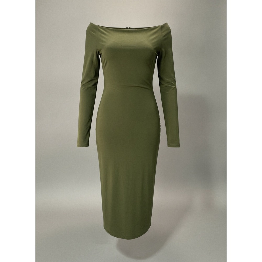 Lyss Loo Olive Green Off Shoulder Long Sleeve Midi Dress XL D2045